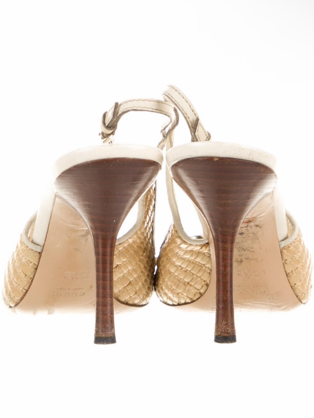 Gucci Peeptoe Woven Raffia Slingback Heels with Bamboo Horsebit 6.5 - Picture 2 of 5